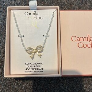 Camila Coelho Gold Bow Pearl Necklace